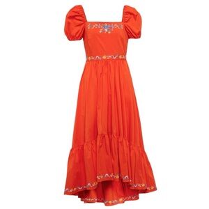 Caroline Constas Delia Embroidered Puff Sleeve Red Vacation Resort Summer Dress